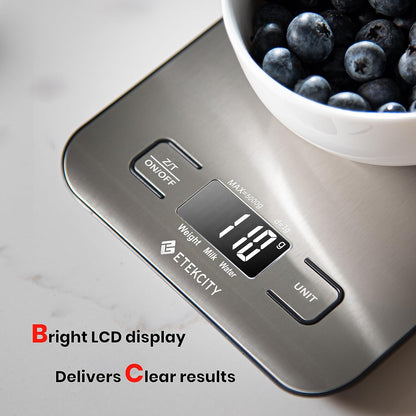 Food Kitchen Scale, Digital Grams and Ounces for Weight Loss, Baking, Cooking, Keto and Meal Prep, LCD Display, Medium, 304 Stainless Steel