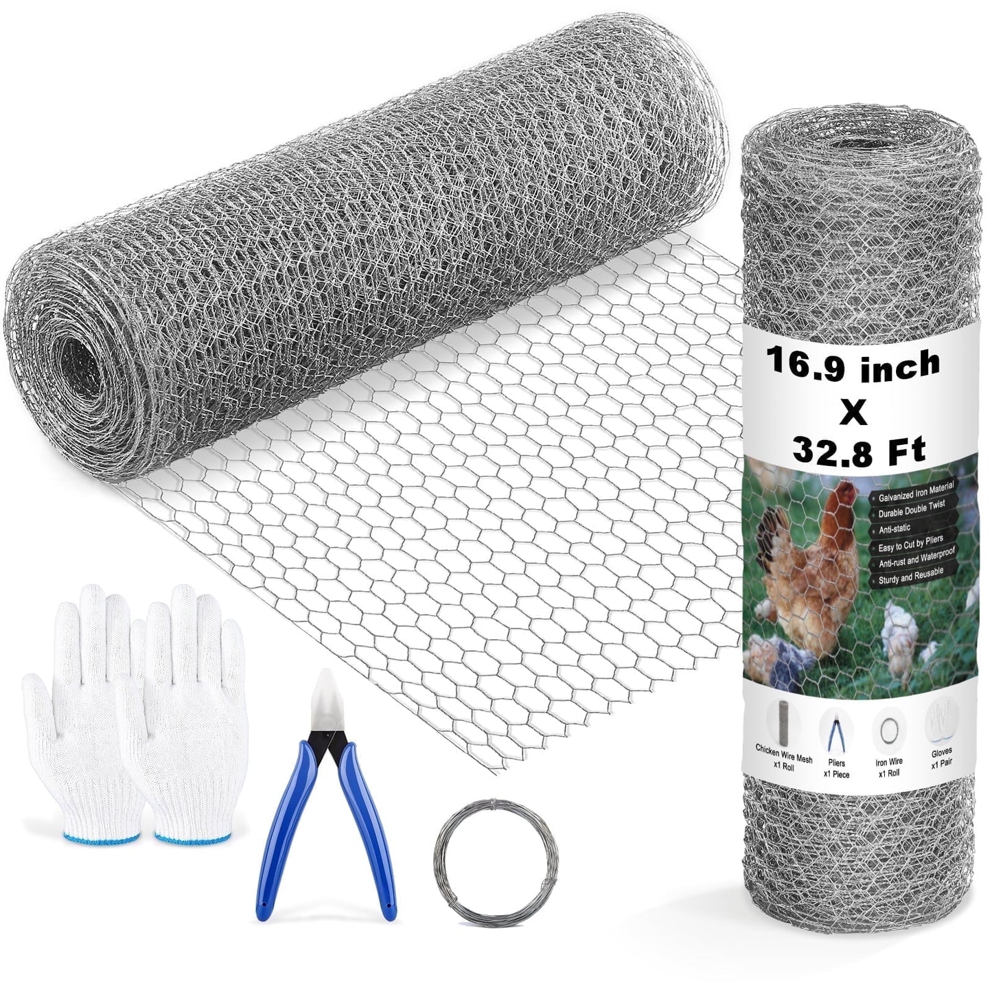 Chicken Wire Fencing, 16.9Inx32.8Ft Mesh Chicken Wire Mesh, 0.6'' Fences Hexagonal Hardware Cloth for Rabbit Cage, Silver Landscape